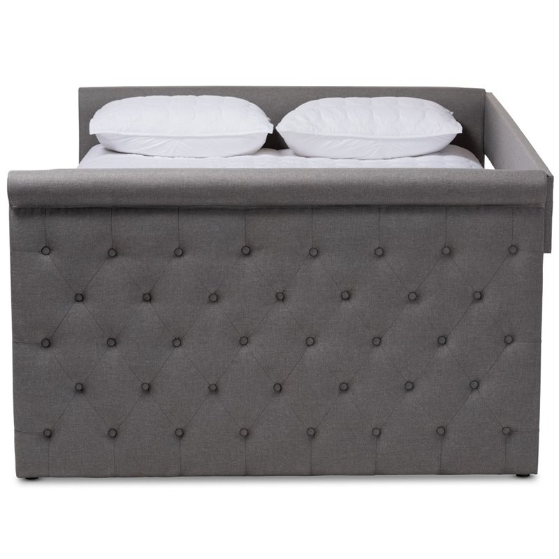 Maddie Home Modern Fabric Tufted Queen Daybed with Trundle in Gray