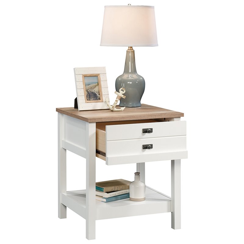 Maddie Home 1 Drawer Nightstand in Soft White and Lintel Oak