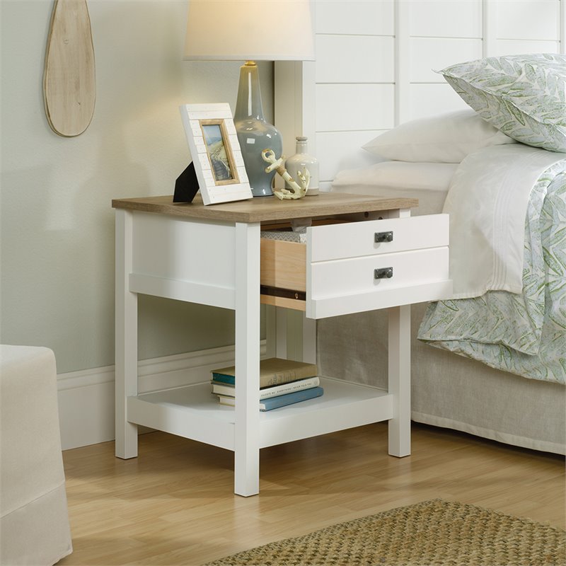 Maddie Home 1 Drawer Nightstand in Soft White and Lintel Oak