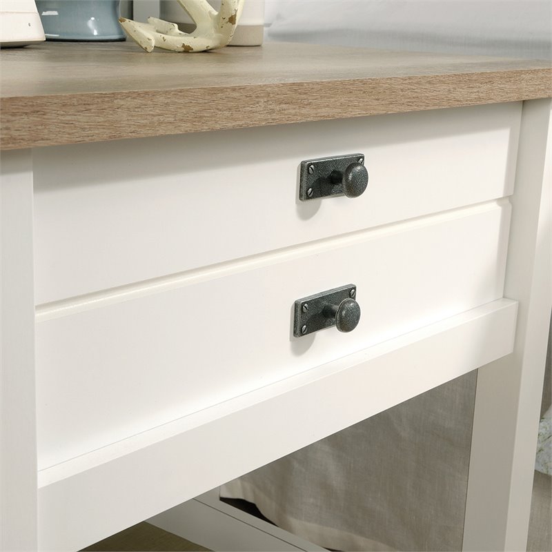 Maddie Home 1 Drawer Nightstand in Soft White and Lintel Oak