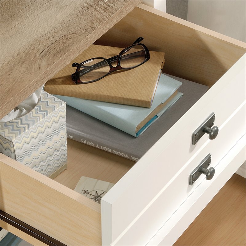 Maddie Home 1 Drawer Nightstand in Soft White and Lintel Oak
