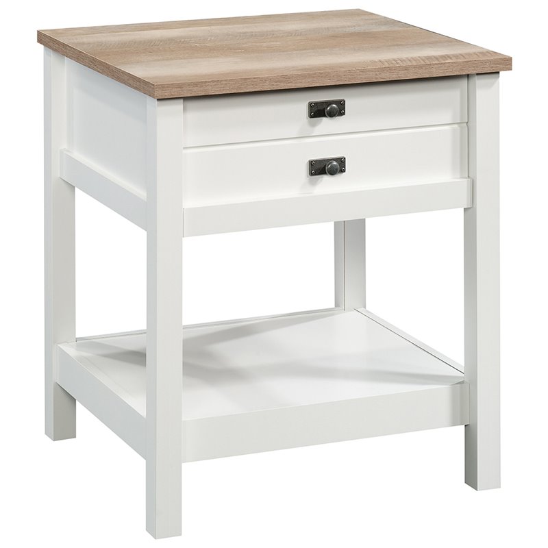 Maddie Home 1 Drawer Nightstand in Soft White and Lintel Oak
