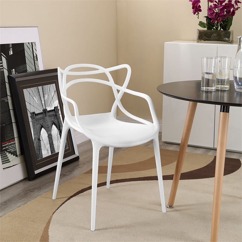 Maddie Home Plastic White Dining Arm Chair Modern 21