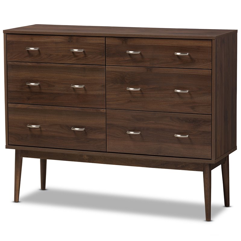 Maddie Home Particle Board Walnut Brown Double Dresser Rectangular 6 Drawers 45.75