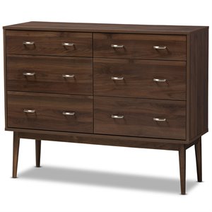 Maddie Home Particle Board Walnut Brown Double Dresser Rectangular 6 Drawers 45.75&quot Unassembled