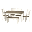 Wallace & Bay Farmhouse 6-Piece Dining Table Set with Bench in Brown/White