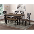 Brown and Black Farmhouse 6-Piece Dining Set With Bench