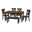 Brown and Black Farmhouse 6-Piece Dining Set With Bench
