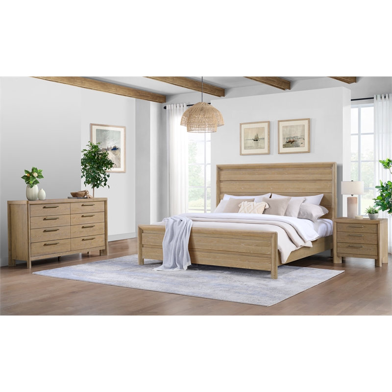 Beige Farmhouse 3-Drawer Nightstand with USB Charging