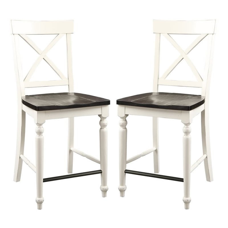 Brown and White Country Bar Stools (Set of 2)