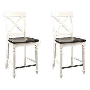 Brown and White Country Bar Stools (Set of 2)