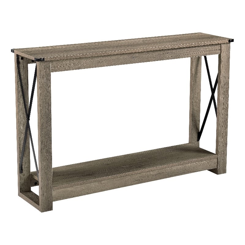 Beige Wood and Metal Sofa Table