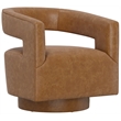 Brown Faux Leather Swivel Accent Chair