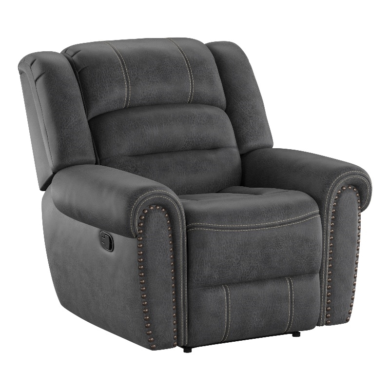 Gray Gliding Recliner with Nailhead Trim