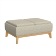 Gray Mid-Century Modern Storage Ottoman with Wood Base and Reversible Trays