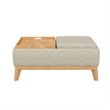 Gray Mid-Century Modern Storage Ottoman with Wood Base and Reversible Trays