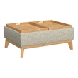 Gray Mid-Century Modern Storage Ottoman with Wood Base and Reversible Trays