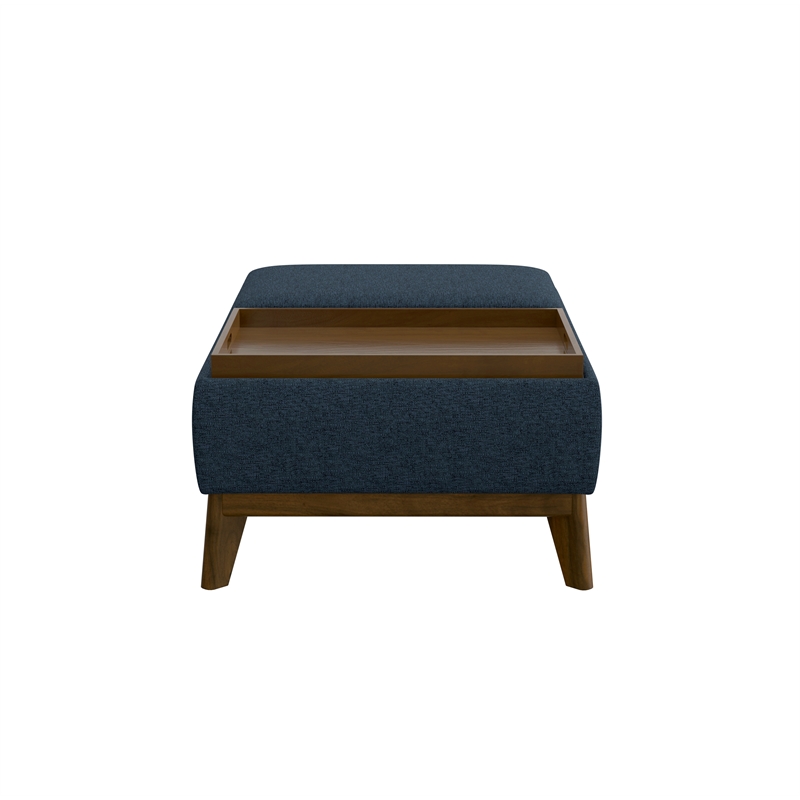 Blue Mid-Century Reversible Tray Ottoman