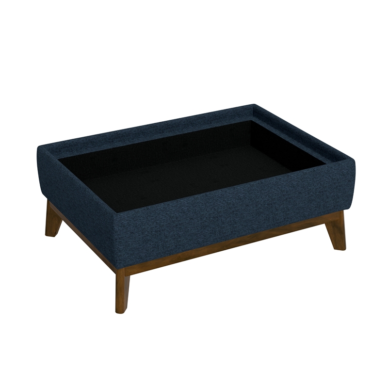 Blue Mid-Century Reversible Tray Ottoman