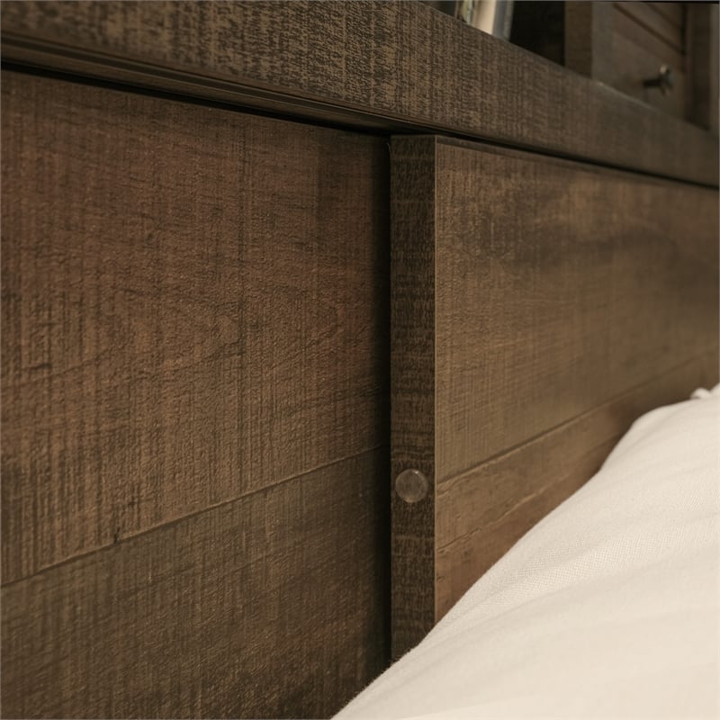 Brown Rustic Queen Bookcase Bed