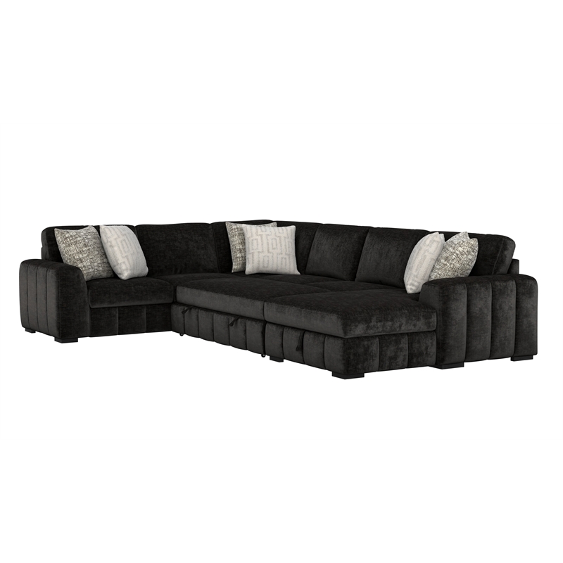 Black Pop-Up Sleeper Sectional Sofa with Storage Chaise and Ottoman