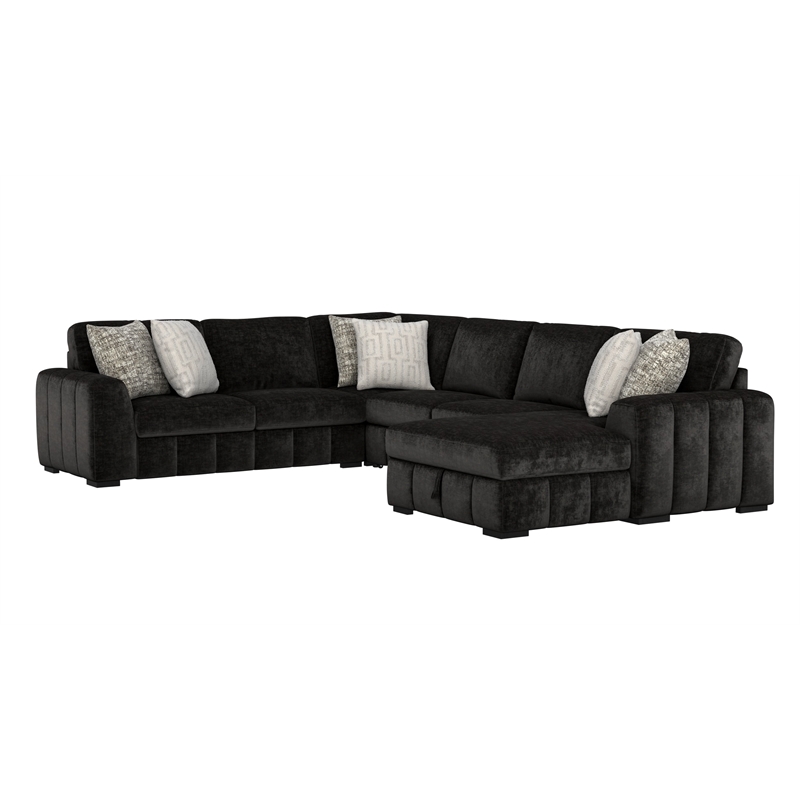 Black Pop-Up Sleeper Sectional Sofa with Storage Chaise and Ottoman