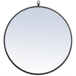 Elegant Decor Rowan 24&quot Round Metal Frame Hooked Mirror in Black