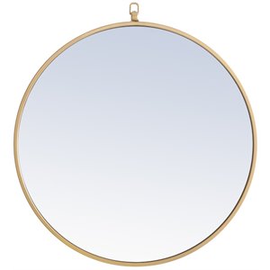 Elegant Decor Rowan 24&quot Round Metal Frame Hooked Mirror in Brass