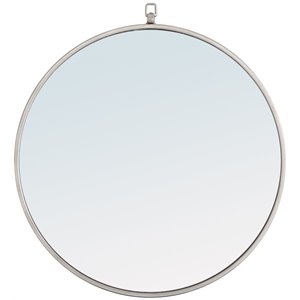 Elegant Decor Rowan 24&quot Round Metal Frame Hooked Mirror in Silver