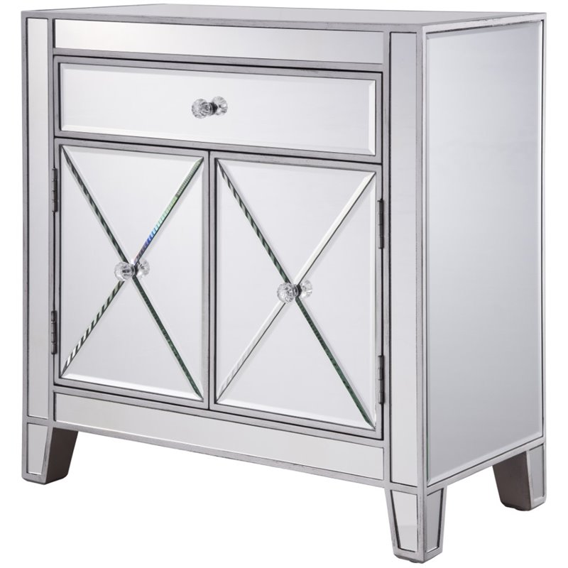 Elegant Decor Contempo 2 Door Contemporary Mirrored Accent Cabinet in Silver