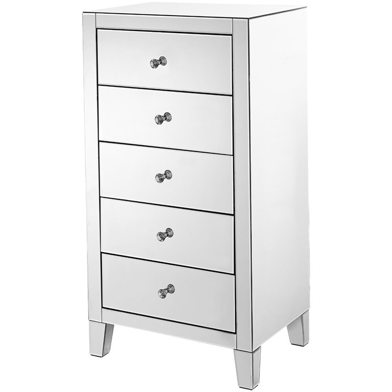 Elegant Decor Contempo 5 Drawer Contemporary Clear MIrrored Chest