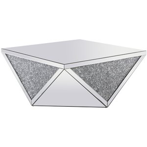 Elegant Decor Modern 38&quot Square Polygonal Silver Crystal Mirrored Coffee Table