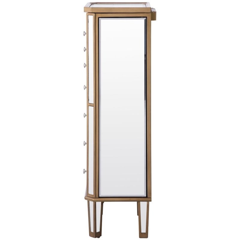 Elegant Decor Contempo 7 Drawer Mirrored Jewelry Armoire in Antique Gold