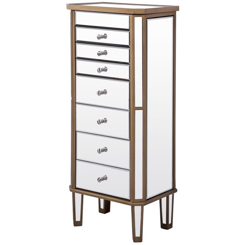 Elegant Decor Contempo 7 Drawer Mirrored Jewelry Armoire in Antique Gold