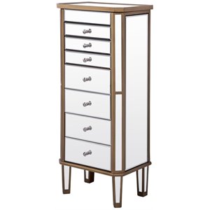 Elegant Decor Contempo 7 Drawer Mirrored Jewelry Armoire in Antique Gold