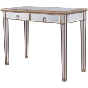 Elegant Decor Contempo 2 Drawer Mirrored Bedroom Vanity Desk in Antique Gold