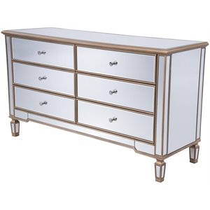 Elegant Decor Contempo 6 Drawer 60&quot Mirrored Dresser in Hand Rubbed Antique Gold