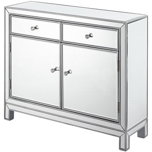 Elegant Decor Reflexion 2 Door Mirrored Nightstand in Antique Silver