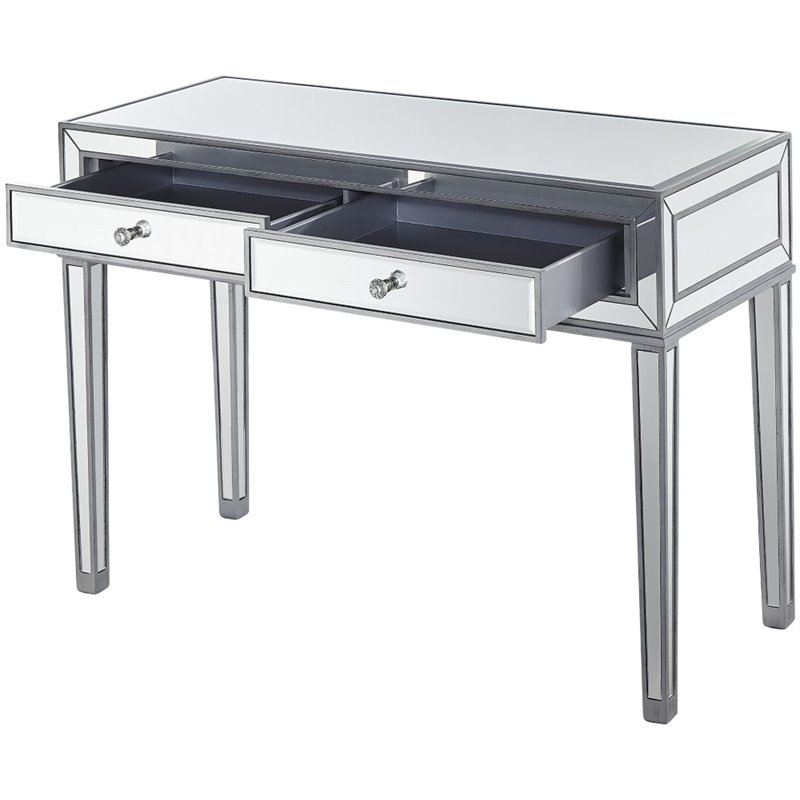 Elegant Decor Reflexion 2 Drawer Mirrored Bedroom Vanity Desk in Antique Silver