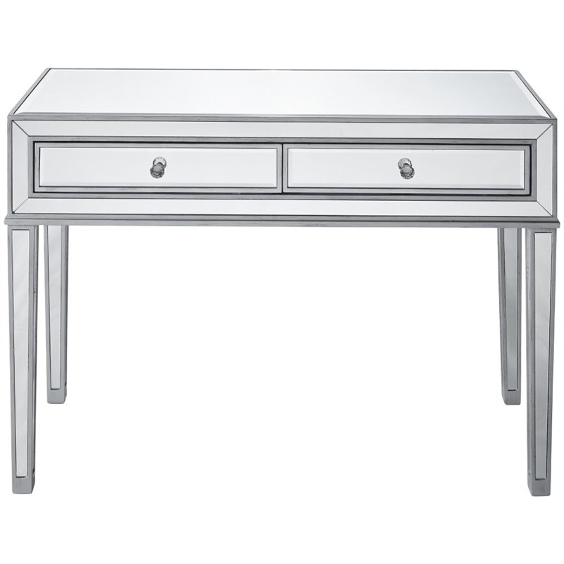 Elegant Decor Reflexion 2 Drawer Mirrored Bedroom Vanity Desk in Antique Silver