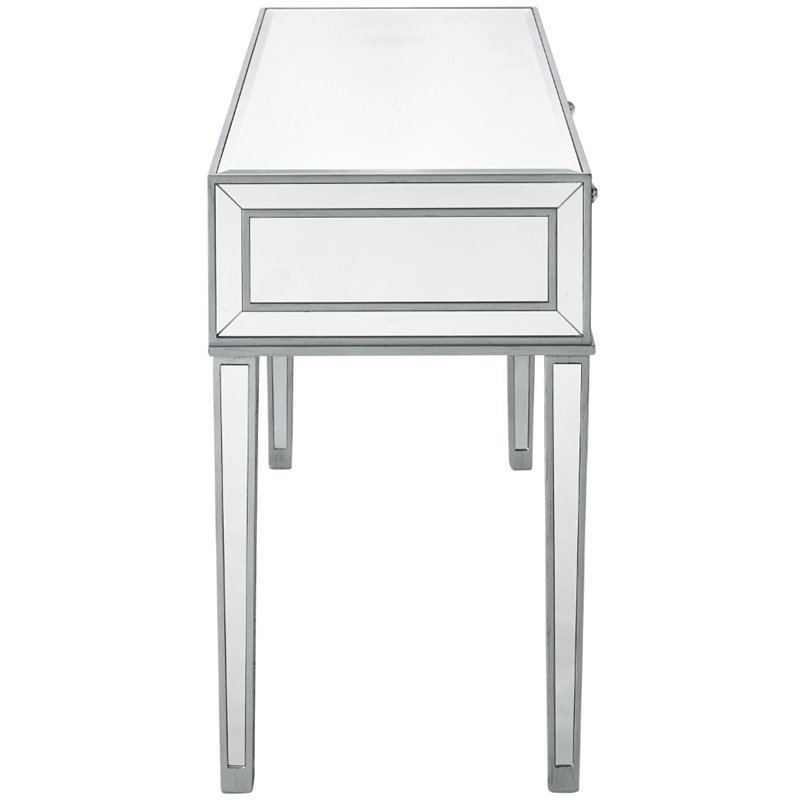 Elegant Decor Reflexion 2 Drawer Mirrored Bedroom Vanity Desk in Antique Silver