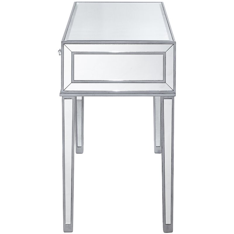 Elegant Decor Reflexion 2 Drawer Mirrored Bedroom Vanity Desk in Antique Silver