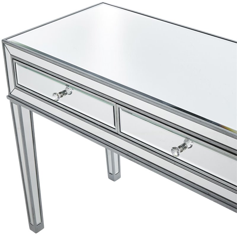 Elegant Decor Reflexion 2 Drawer Mirrored Bedroom Vanity Desk in Antique Silver