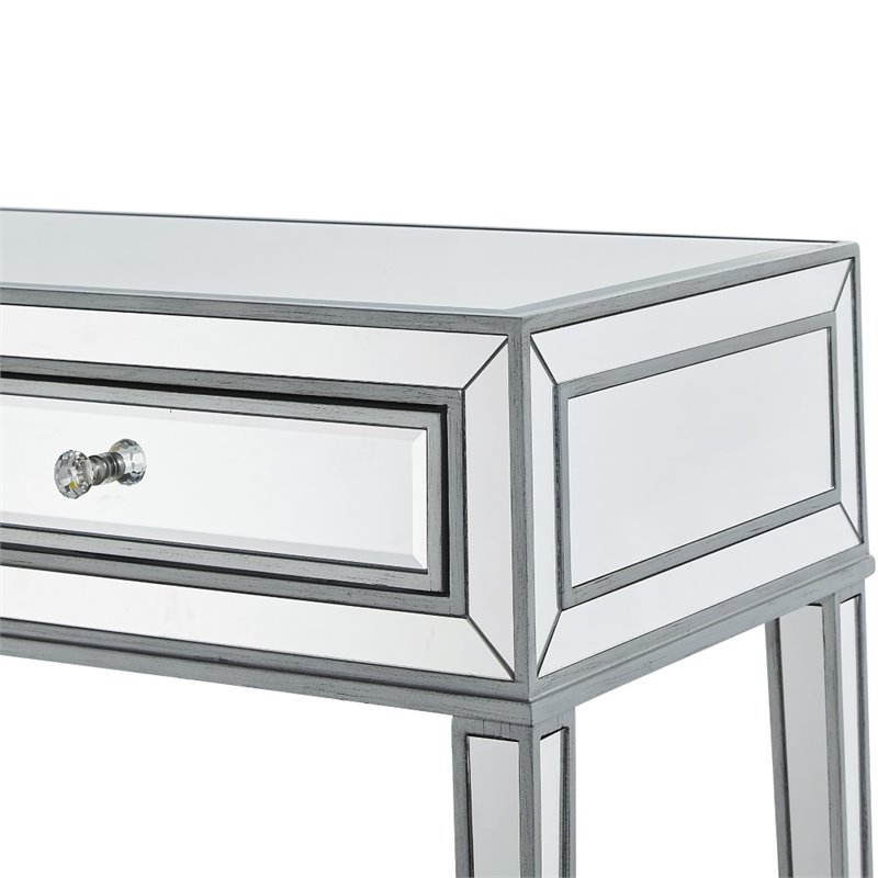 Elegant Decor Reflexion 2 Drawer Mirrored Bedroom Vanity Desk in Antique Silver