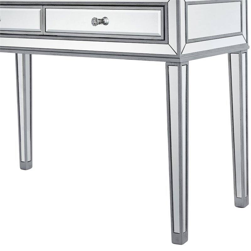 Elegant Decor Reflexion 2 Drawer Mirrored Bedroom Vanity Desk in Antique Silver