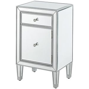 Elegant Decor Reflexion 1 Door Mirrored End Table in Antique Silver