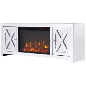Elegant Decor Modern 2 Door 59&quot Clear Mirrored Faux Log Fireplace TV Stand
