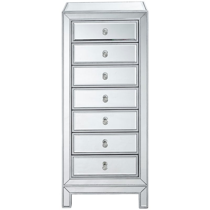 Elegant Decor Reflexion 7 Drawer Petite Mirrored Lingerie Chest in Silver