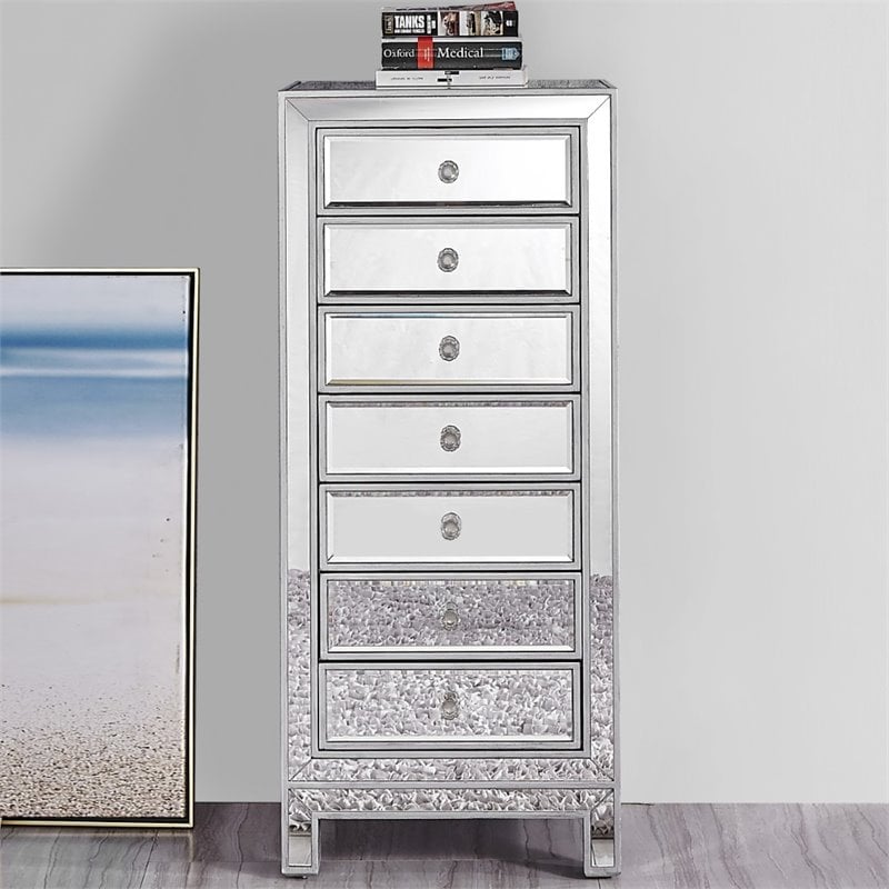 Elegant Decor Reflexion 7 Drawer Petite Mirrored Lingerie Chest in Silver