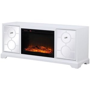 Elegant Decor Modern 60&quot Wood TV Stand with Faux Log Fireplace in White